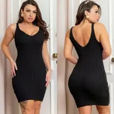 Vestido Tubinho Mídi Canelado Tricô Decote V