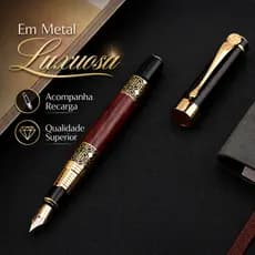 Caneta Tinteiro Pena Luxo Presente C. Dourado Envio 24h
