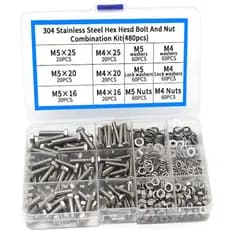 KIT 480 PARAFUSOS SEXTAVADO EXTERNO ROSCA INTEIRA PORCA ARRUELA PRESSAO INOX