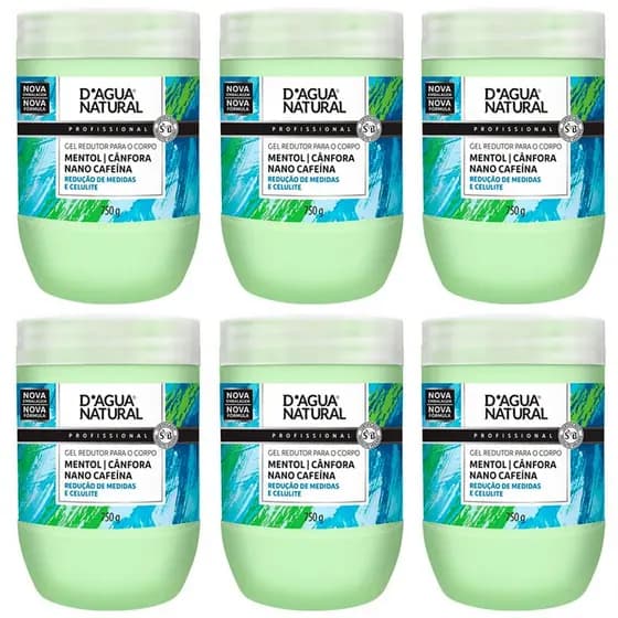Kit 6 Potes Gel Redutor Dagua Natural Mentol Cânfora Nano Cafeína 750g Redução de Medidas Celulite