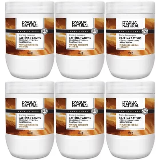 Kit 6 Potes Creme De Massagem Corporal Dagua Natural Cafeína 7 Ativos 650g Reduz Medidas e Celulite