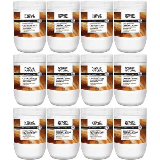 Kit 12 Potes Creme De Massagem Corporal Dagua Natural Cafeína 7 Ativos 650g Reduz Medidas e Celulite