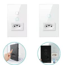 Interruptor E Tomada Inteligente Wi-Fi Smart Alexa Google Sem Fio 1 / 2 Teclas Botões Branco