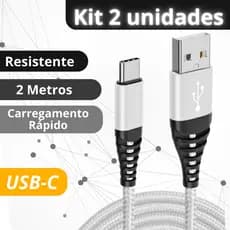 Kit 2 Cabo Tipo C Usb Carregador Ultra Rápido 2 metros Resistente Nylon Anti quebra