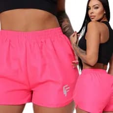 Shorts Feminino Moda 2025 Estampado `F´ Praia Piscina Academia Tactel Verão