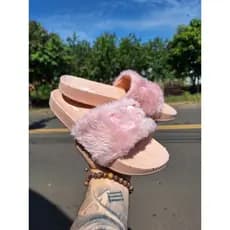 Chinelo Slide Papete Feminino com Pelinhos Mulher