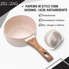 Panela Papeiro Style Cook com Revestimento Cerâmico Antiaderente, Mármol - 16cm