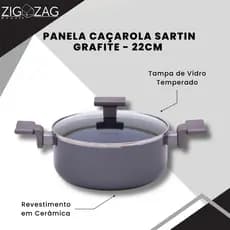Panela Caçarola Sartin Antiaderente Com Revestimento Cerâmico, Grafite - 22cm