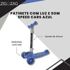 Patinete Infantil Speed Cars de 3 Rodas | Com Ajuste de Altura e Rodinhas de Led
