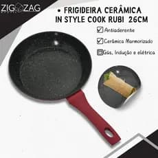 frigideira cerâmica IN STYLE COOK RUBI  26CM, Antiaderente, Fogões Indução, Gás, Elétrico