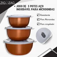 Jogo de 3 Potes em Aço Inoxidável para Microondas e Congelador | Sirva Saladas, Massas, Guarnições, Molhos entre outros