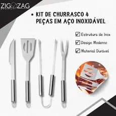 Kit de Churrasco 4 Peças em Aço Inoxidável