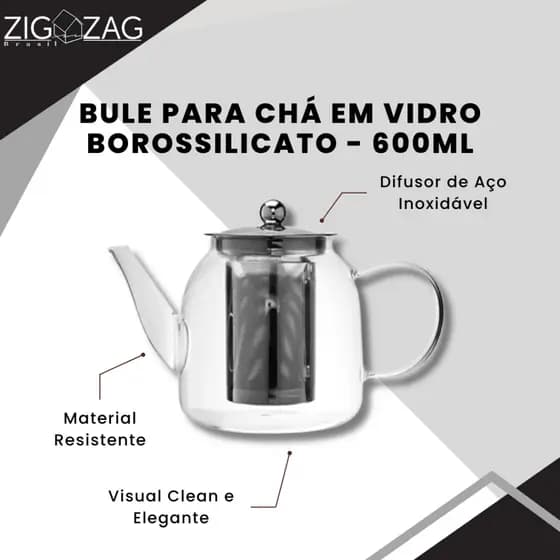 Bule para Chá em Vidro Borossilicato Com Tampa de Bambu - 600ml