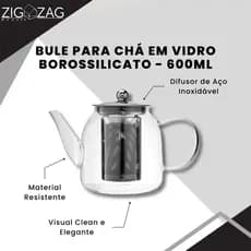 Bule para Chá em Vidro Borossilicato Com Tampa de Bambu - 600ml