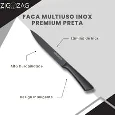 Faca Multiuso Inox Premium, Preta | Ideal para Cortar, Fatiar e Picar Carnes, Vegetais e Frutas