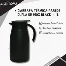 Garrafa Térmica Parede Dupla de Inox, Preto - 1L | Prática, Funcional e Moderna