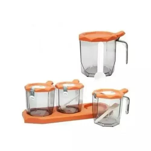 Porta Condimento De Acrilico 3 Potes 400ml Com Colher+ Tampa