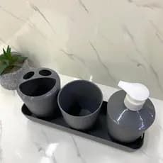 Kit Banheiro Lavabo Porta Sabonete Líquido Porta Escova Plástica