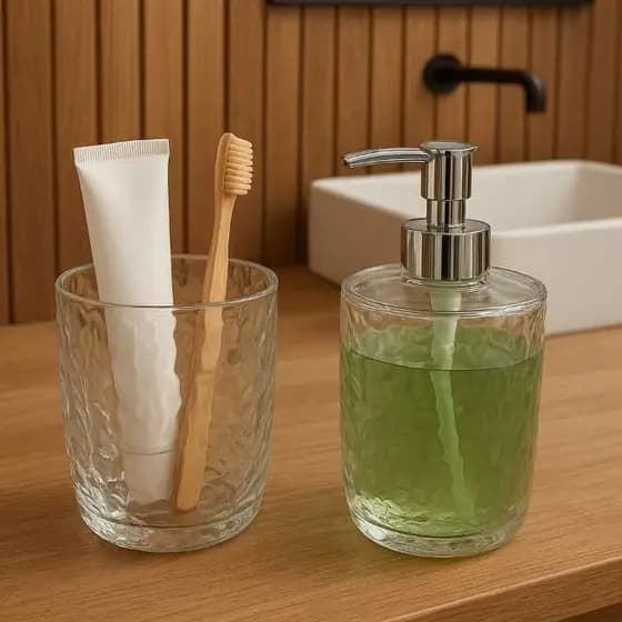 PORTA ESCOVA E PORTA SABONETE LIQUIDO 430ML(2 PEÇAS)