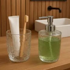 PORTA ESCOVA E PORTA SABONETE LIQUIDO 430ML(2 PEÇAS)