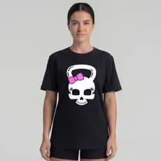 Camiseta Feminina Caveira Kettlebell e Laço - Conforto e Estilo para Treinos e Casual