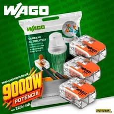 Conector Wago 6mm Chuveiro 41A 221-612 Emenda Rápida Original 2 Polos 3 Peças  chuveiros até 9000W