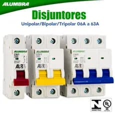 Disjuntor unipolar Bipolar Tripolar 06A a 63A curva C Alumbra