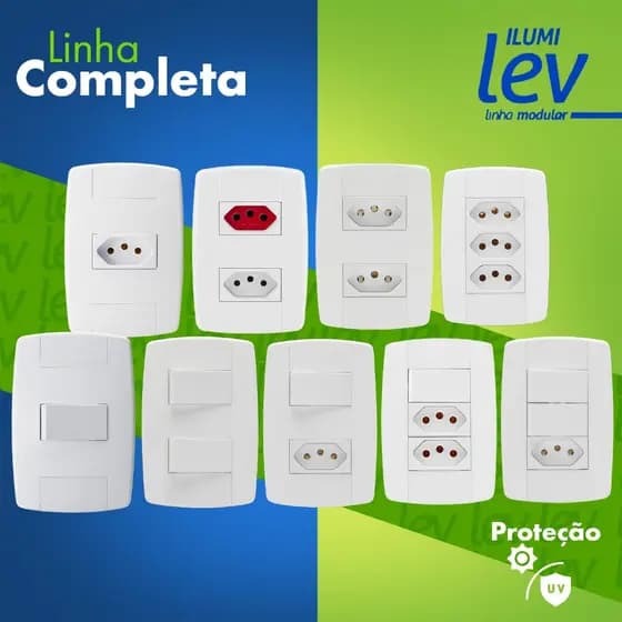 Tomada e interruptor Ilumi linha LEV 4x2 10A 20A monobloco 250V