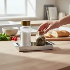 Bandeja Organizadora Inox para Cozinha – Porta Temperos, Pia e Bancada | Design Moderno