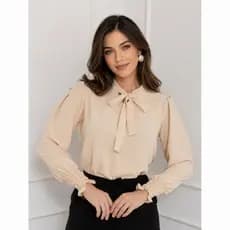 Camisa Blusa Evangélica Social Feminina Mangá Longa Tecido Duna Com Amarração Lançamento