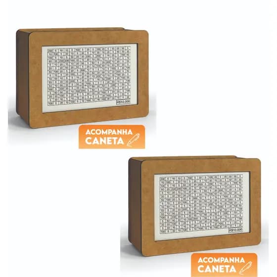 Kit 2 Cofre Desafio de Poupança 1000 / 5000 / 10000  Caixa de Dinheiro MDF Método Japonês de Economia