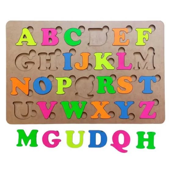 Alfabeto Quebra Cabeça MDF ABC Letras Brinquedo Educativo Neon Cognitivo Alfabetização Reforço Escolar