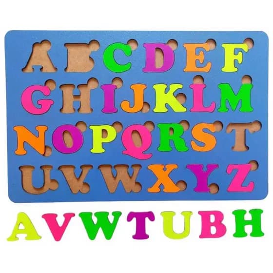 Quebra Cabeça Pedagógico Alfabeto Tabuleiro Azul Letras Neon MDF Tinta Atóxica Educativo Infantil