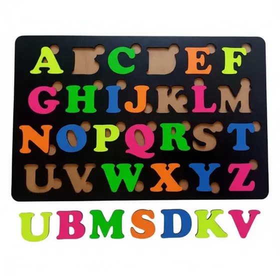 Tabuleiro Aprendizado MDF Alfabeto Brinquedo Pedagógico  Letra Neon Preto Escolar Infantil