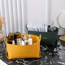 Cesta Multifuncional Organização Doméstica De Armazenamento De Couro PU De Cosméticos Estilo Nórdico De Banheiro