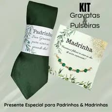 Kit Convite Casamento Padrinhos Madrinhas Presente Gravata Slim com Pulseira Folheada Ouro