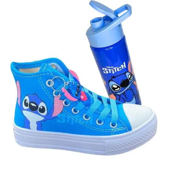 Kit Botinha Tênis Stitch Infantil Mais Garrafinha Stit garrafinha para água escola Tenis Infantil