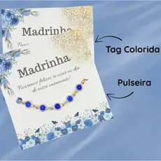 Kit 6 Pulseira Folheada + Tag Azul Marinho Convite Casamento Madrinhas