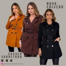 CASACO SOBRETUDO FEMENINO, FLANELADO NO MOLETOM POLIESTER, QUENTINHO COM CAIMENTO PERFEITO
