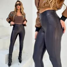 CALÇA FEMENINA CASUAL, TIPO COURO, LEGGING CERRO TRANSPARENCIA