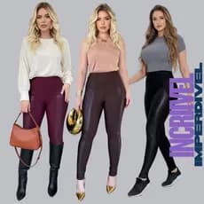 Legging Flanelada Feminina Peluciada Quentinha Inverno Com Detalhe Tipo Couro do tecido cirre