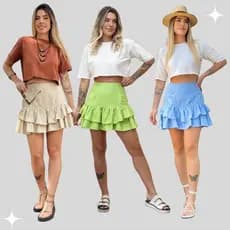 Saia cintura alta feminina alfaiataria Plissada babados em camadas para Festas e Baladas, Estilo Fashion e Elegante top.
