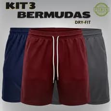 Kit 3 Short masculino treino confortavel com bolsos bermuda corrida dryfit calção casual liso basico