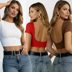 Kit 3 Top Cropped Feminino Blusa Costa Nua Gringa Básico Casual Suplex Premium Confortável