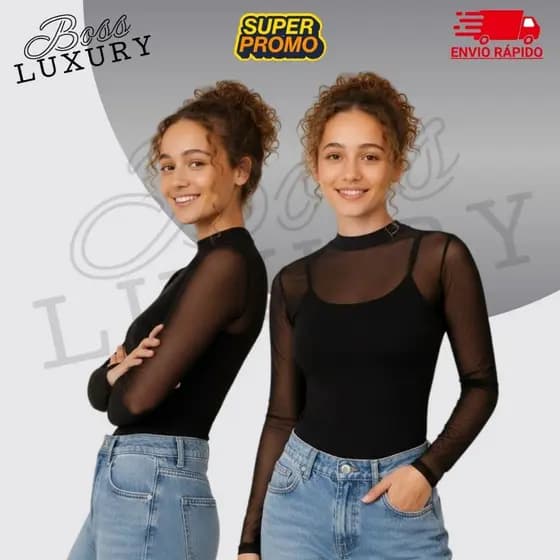 Body Tule Feminino Tendência Outono Inverno Manga Longa Segunda Pele PP ao G Moda Blogueira