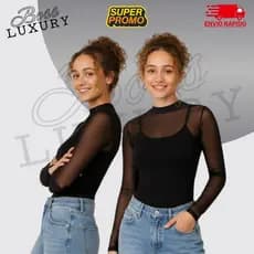 Body Tule Feminino Tendência Outono Inverno Manga Longa Segunda Pele PP ao G Moda Blogueira