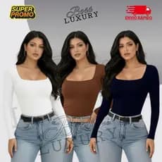 Kit 3 Body Feminino Manga Longa Bory Decote Quadrado Justo e Confortável Segunda Pele