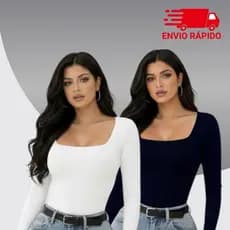 Kit 2 Body Manga Longa Decote Quadrado Moda Gringa Segunda Pele Modela o Corpo Envio Rápido