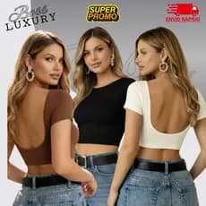 Baby Tee Feminina Costa Nua Blusinha Cropeed Tendência Gringa Confortável Tecido Premium