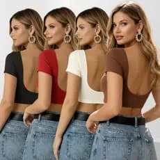 Kit 4 Cropped Feminino Costa Nua 🔥Blusinha Tendência Gringa Top Casual Premium Confortável